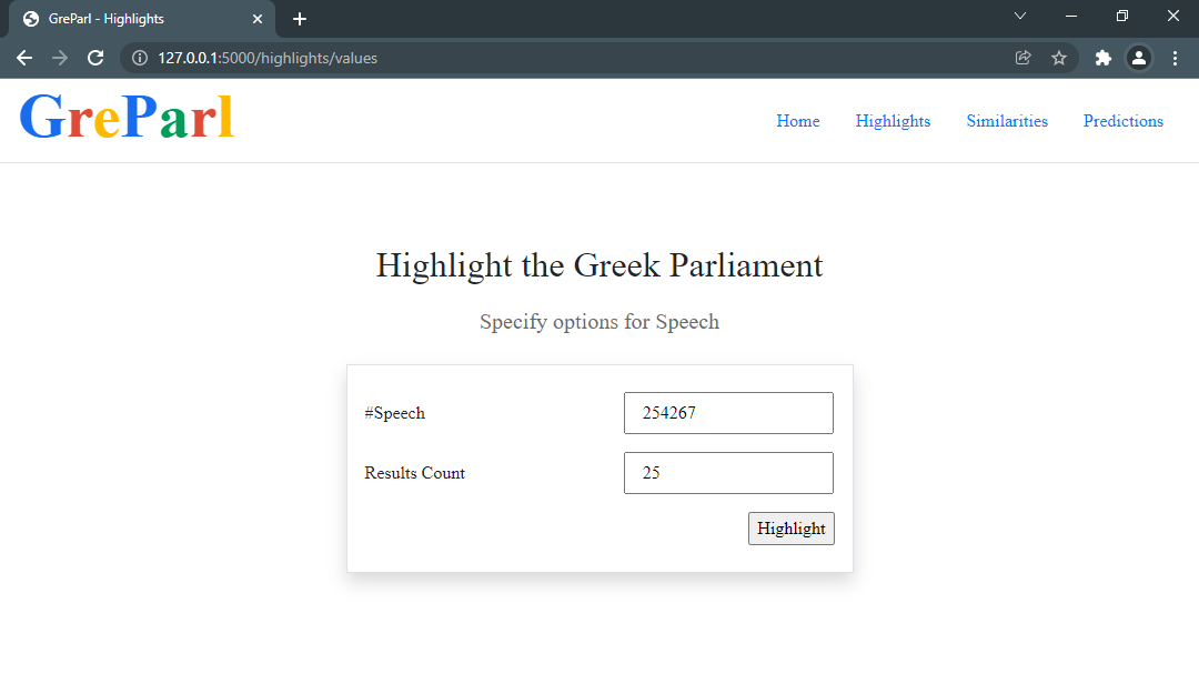 Screenshot of Highlights Screen with typed Speech