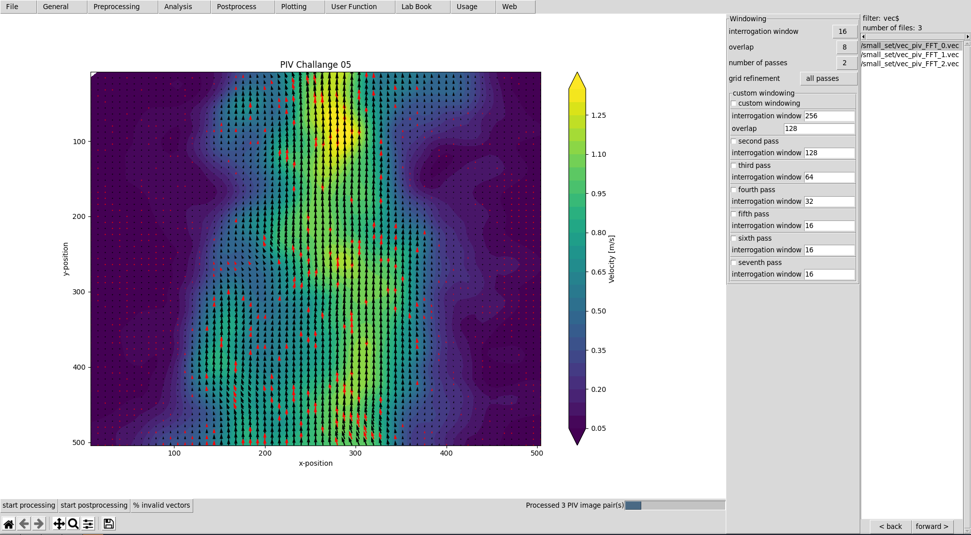 Screen shot of the GUI showing a vector plot.