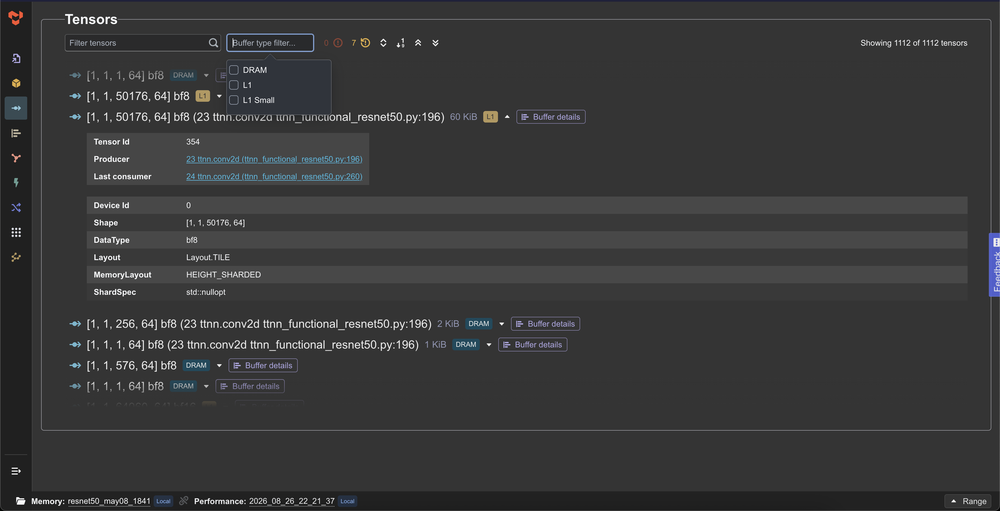 Tensor details list