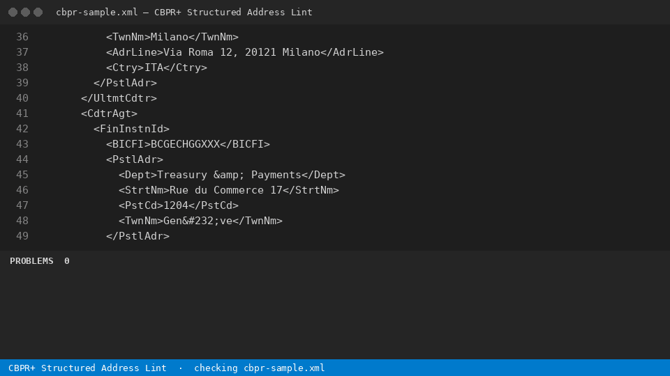 CBPR+ Structured Address Lint — finds the line