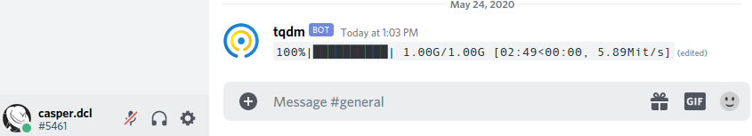 Screenshot of `tqdm.contrib.discord` in action