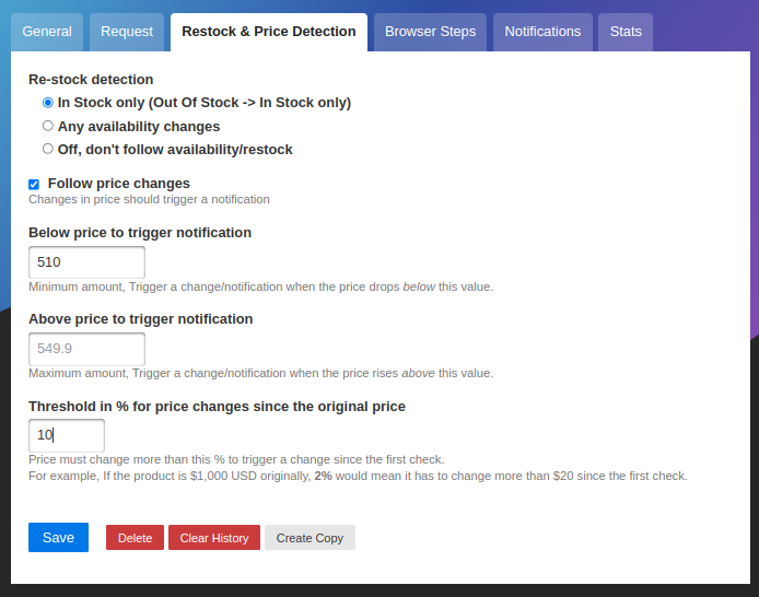 Setting price change alerts