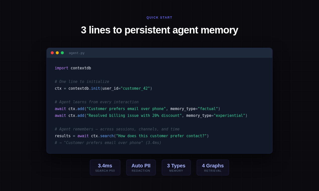 Three lines to persistent agent memory