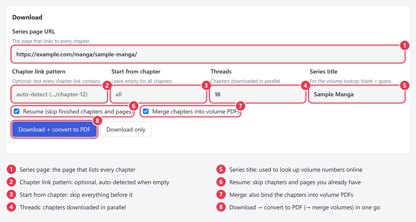 Download form with each option numbered and explained