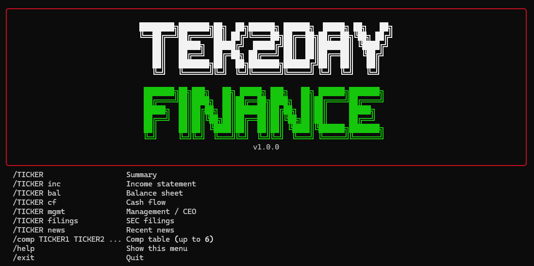TEK2day Finance terminal menu