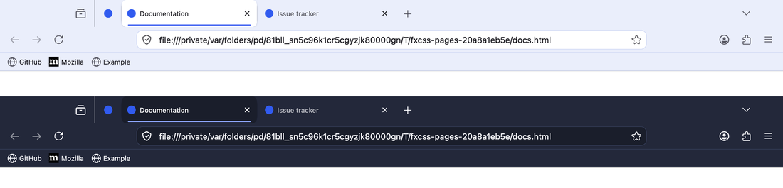 The example theme rendered in light and dark