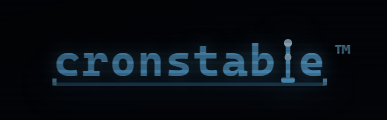 The cronstable wordmark; its l is a live self-balancing double pendulum: it sways through the theme glitches, collapses when the signal drops, and swings itself back upright