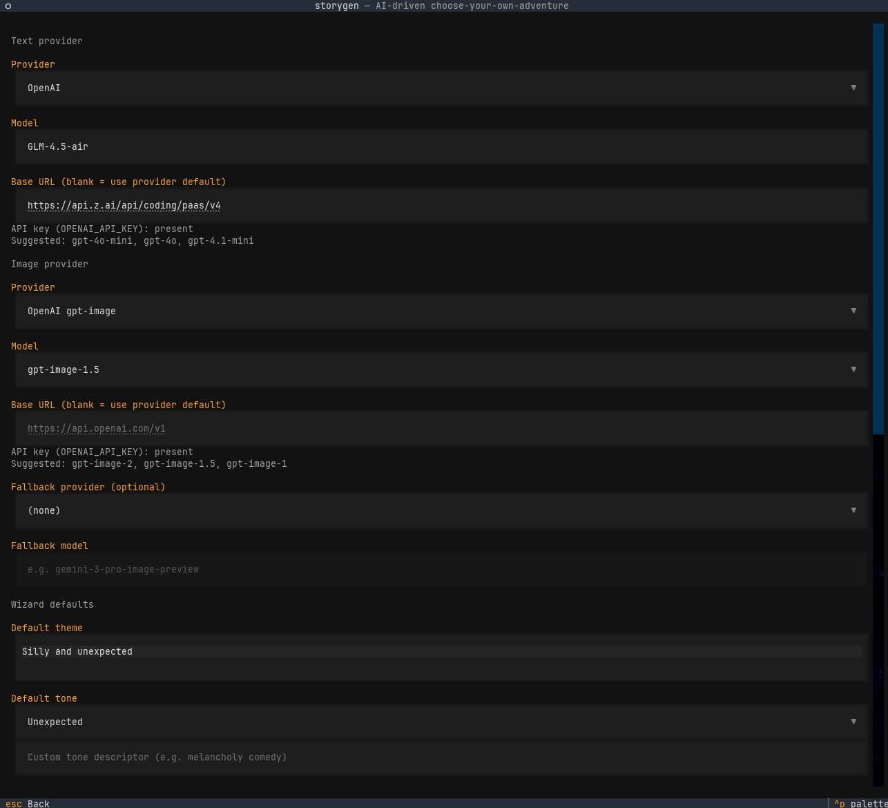 Settings screen