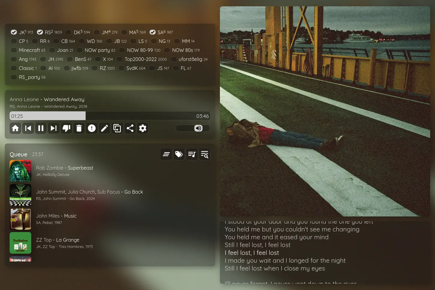 Screenshot of music player