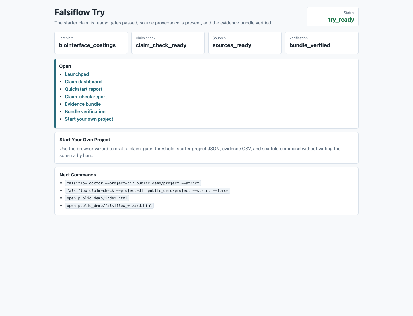 Falsiflow public demo ready report