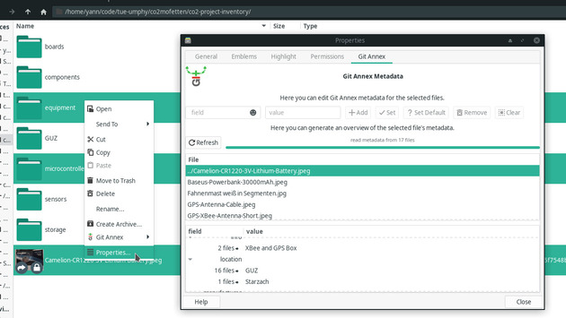 Git Annex metadata editing in Thunar's properties dialog
