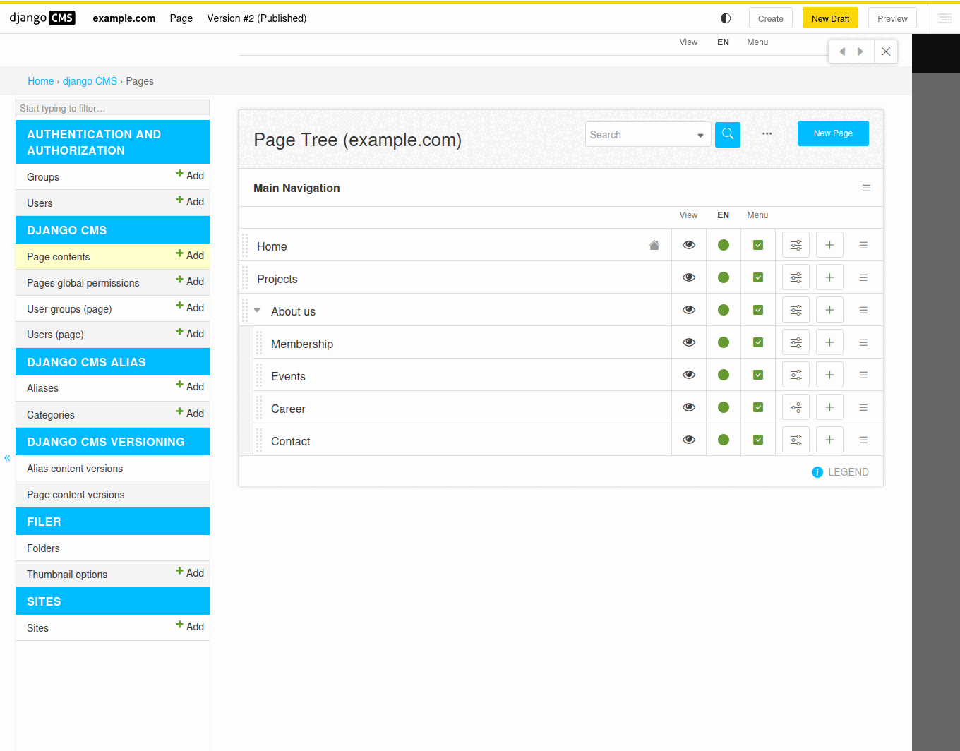 Pages list