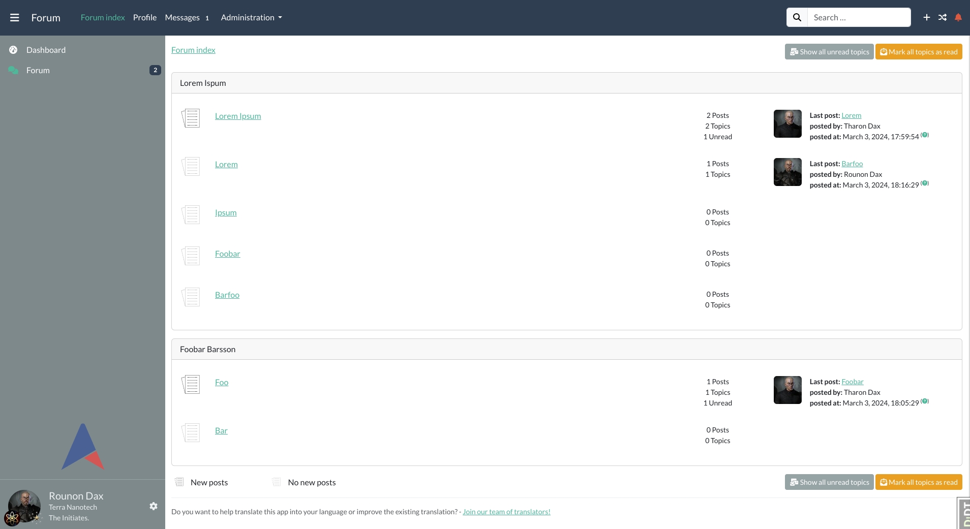 Screenshot: Forum Index