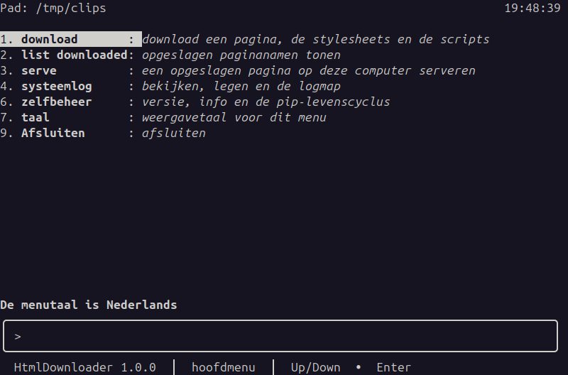 Dutch main menu