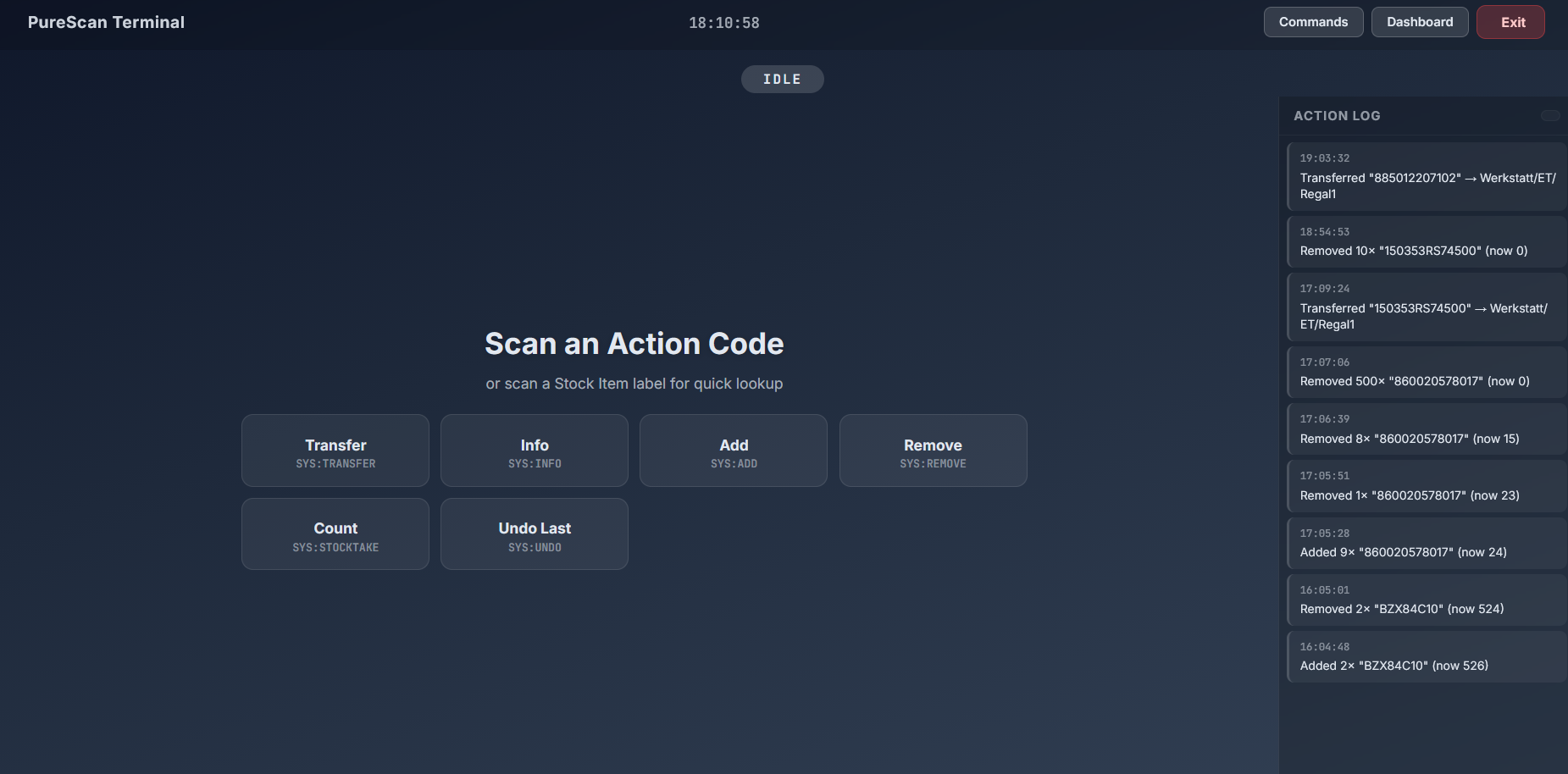 Dashboard Overview PureScan