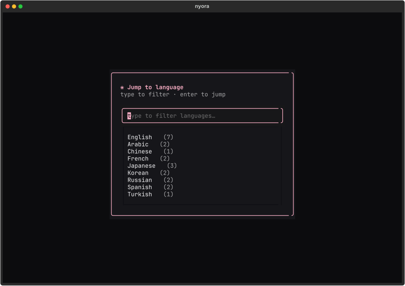 Language navigator — jump to any source language