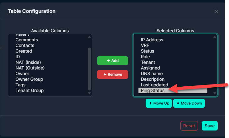 Status badges on prefix table