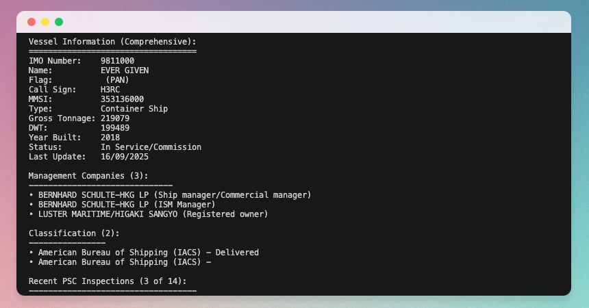 Screenshot of the equasis-cli interactive shell