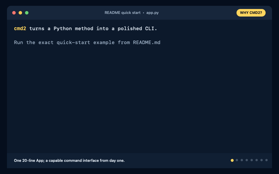 Animated demonstration of the cmd2 quick-start application