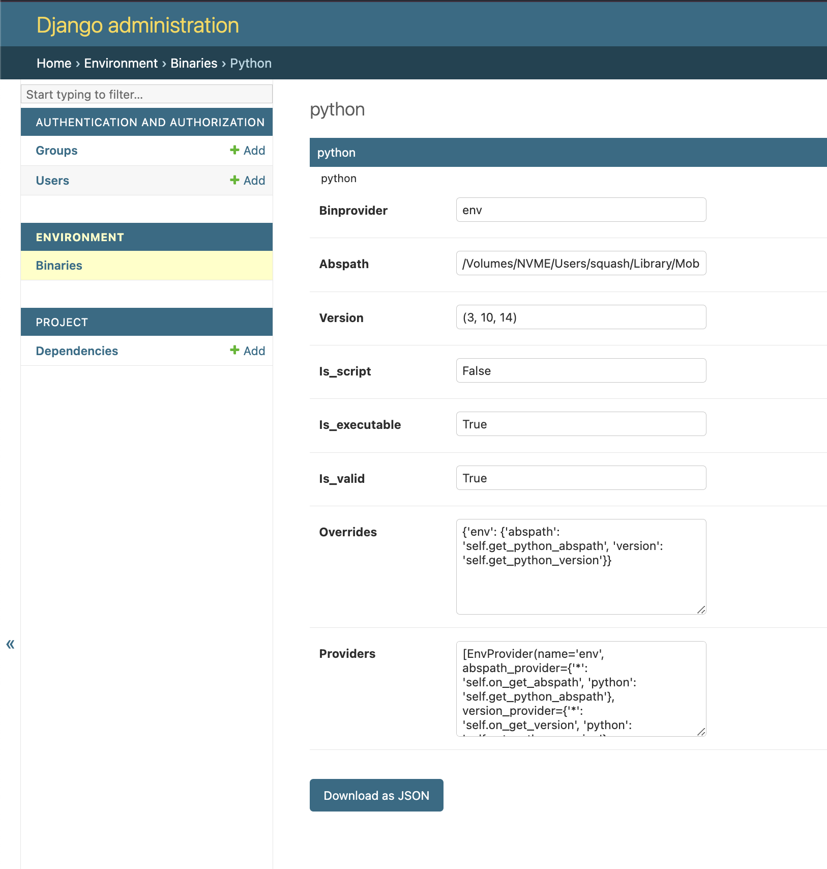 Django Admin binaries detail view