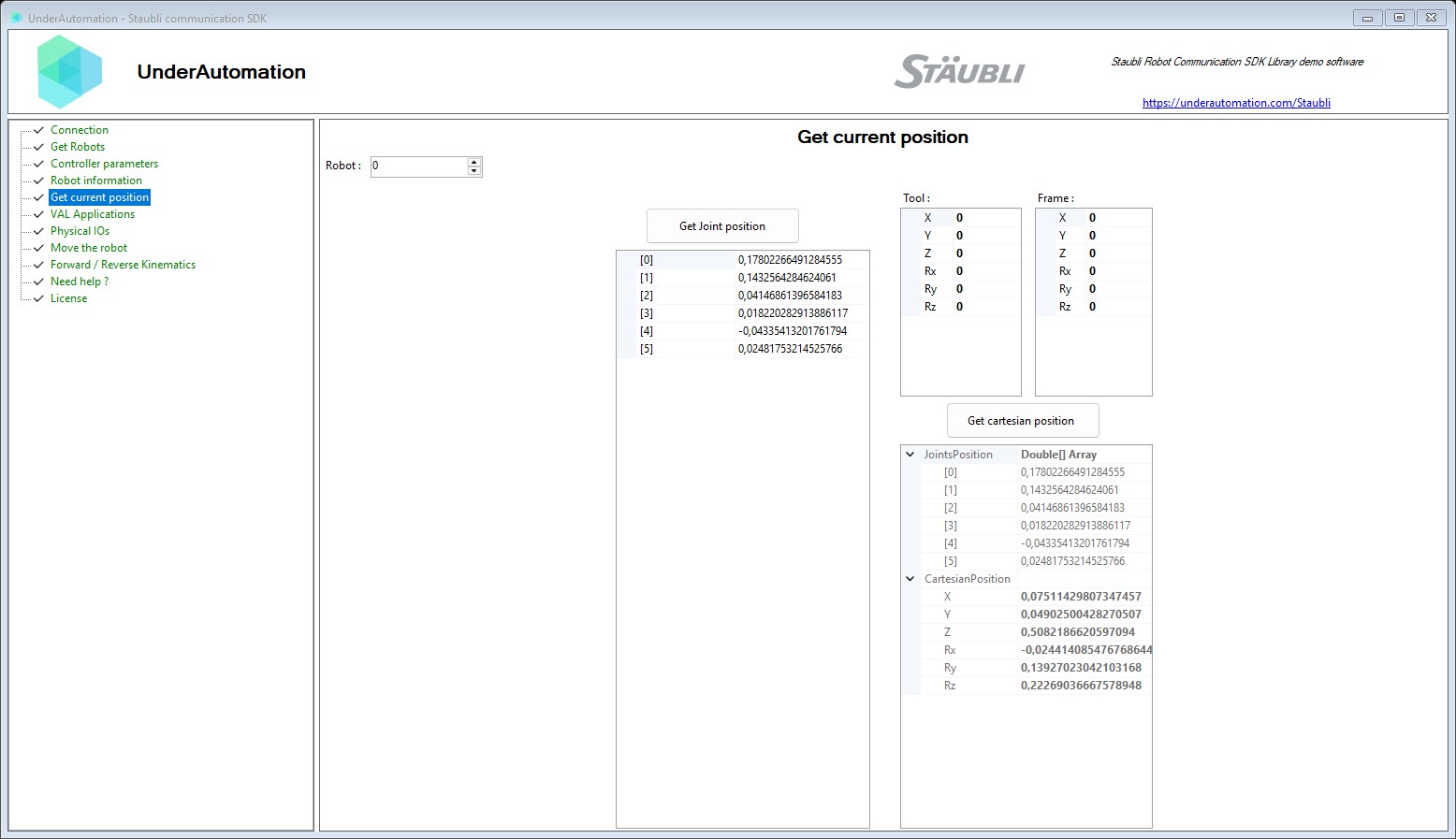 UnderAutomation Staubli communication SDK