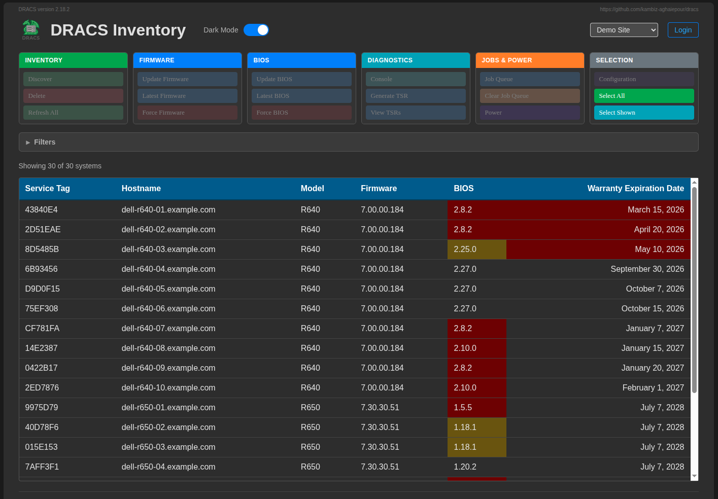 Inventory — dark theme, anonymous