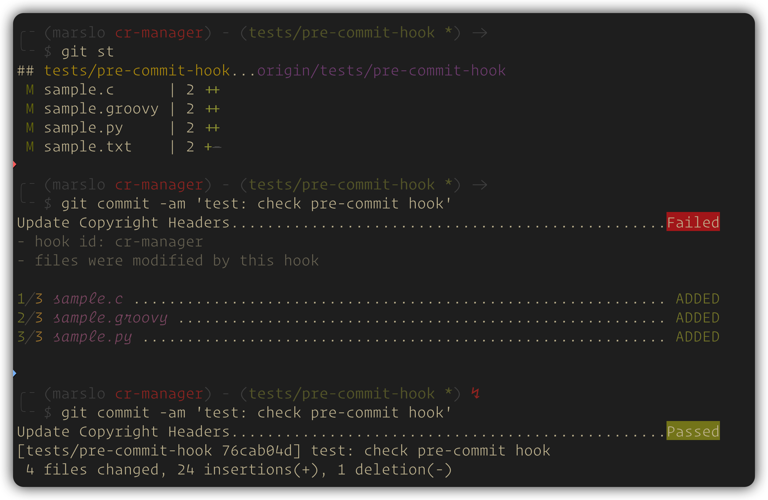 cr-manager pre-commit hook