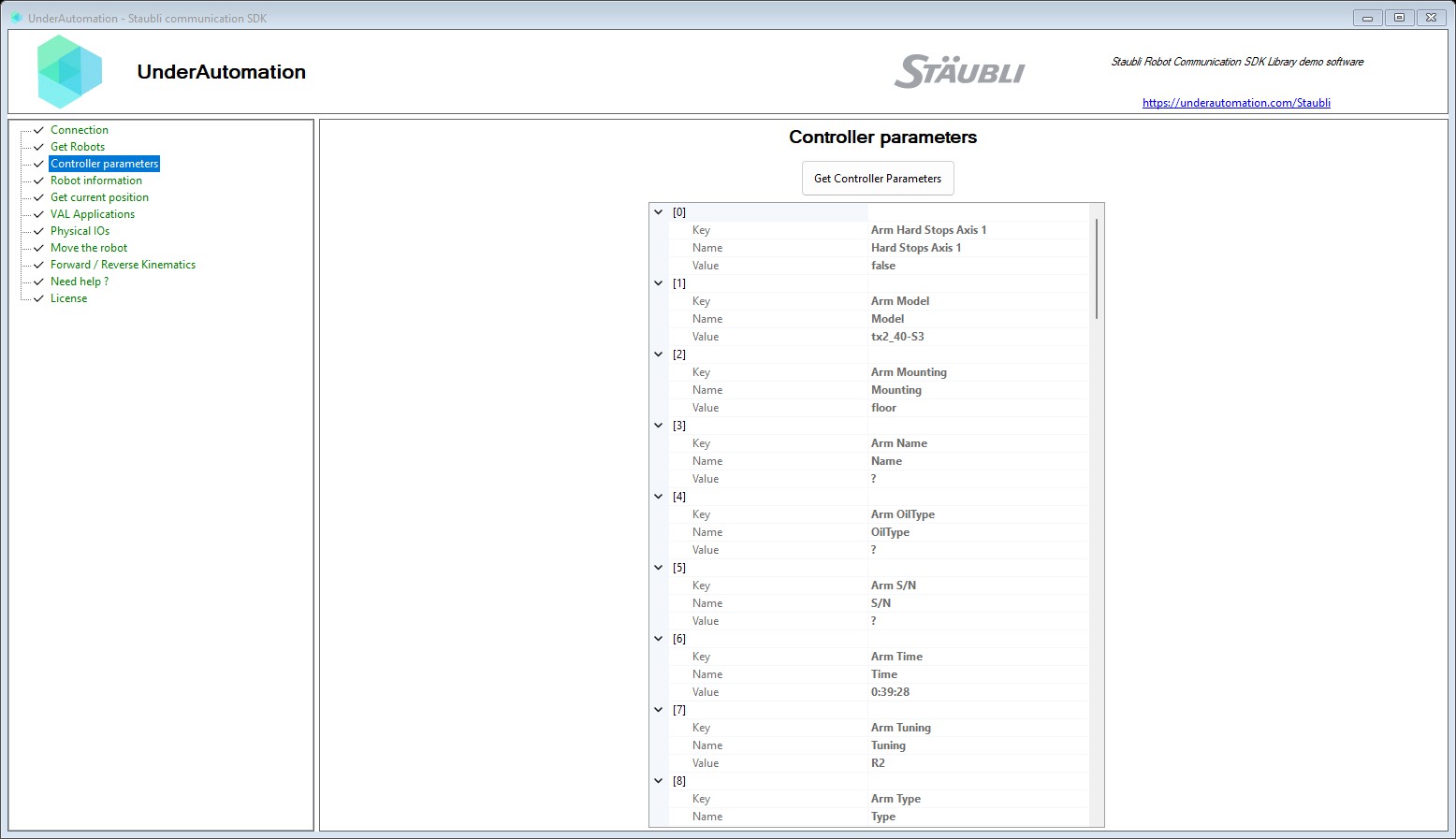 UnderAutomation Staubli communication SDK