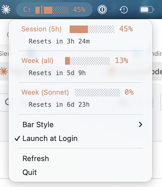 Claude Usage Bar screenshot