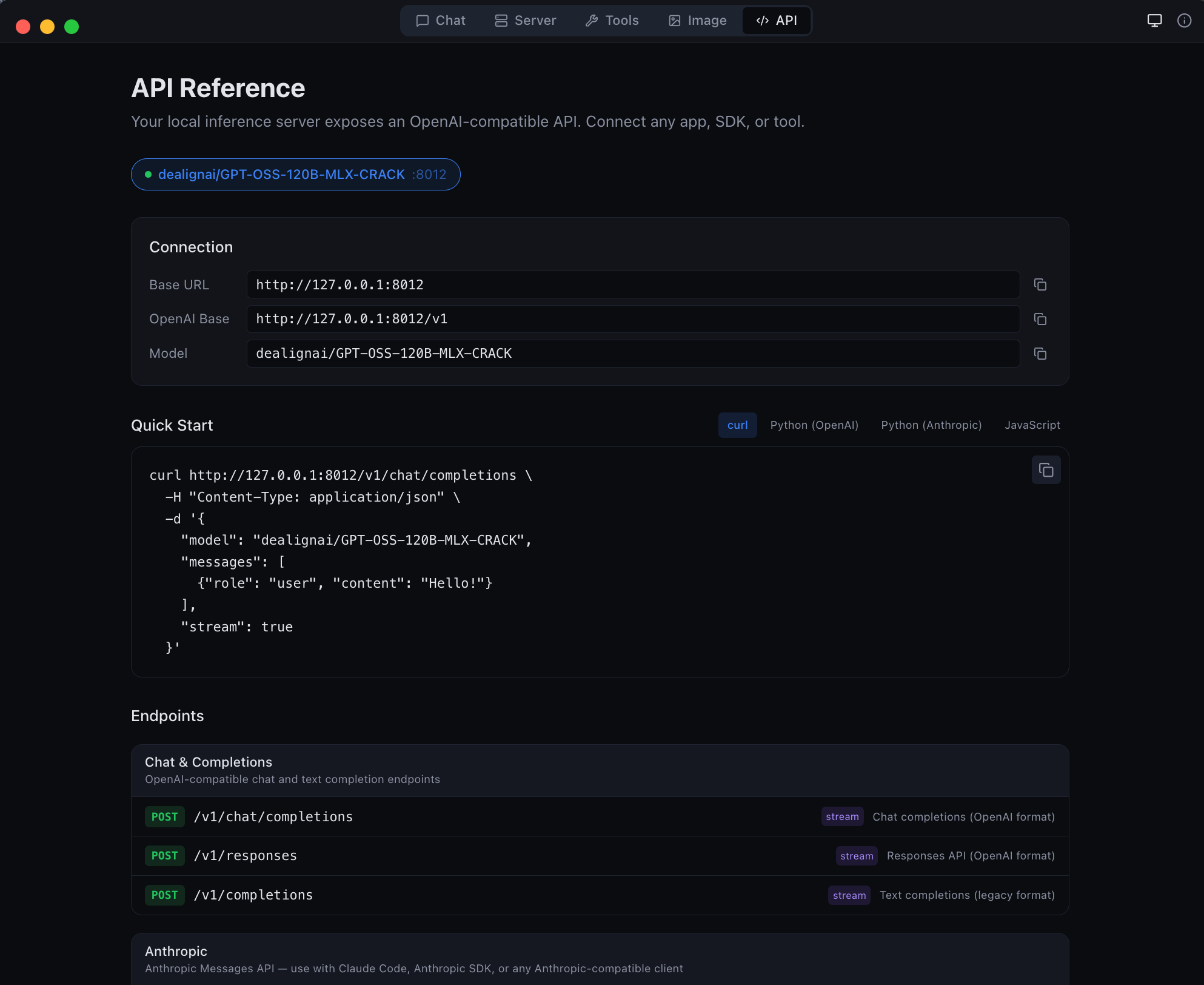 Anthropic API endpoint