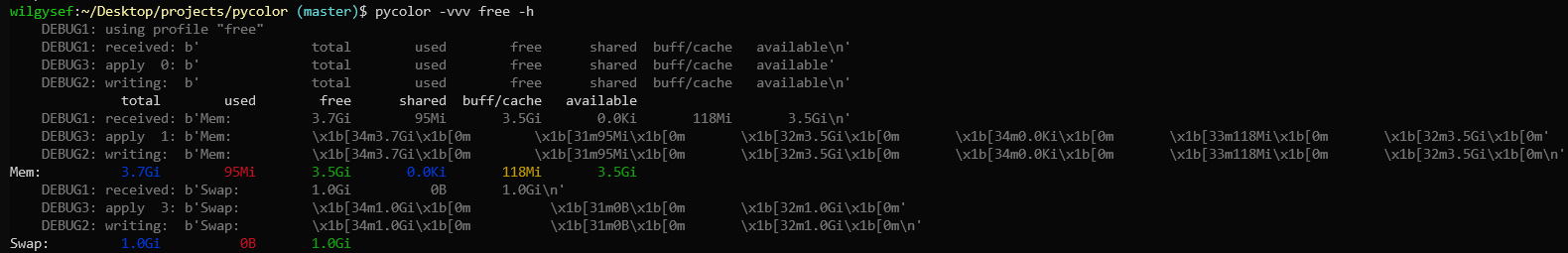 --debug-color output