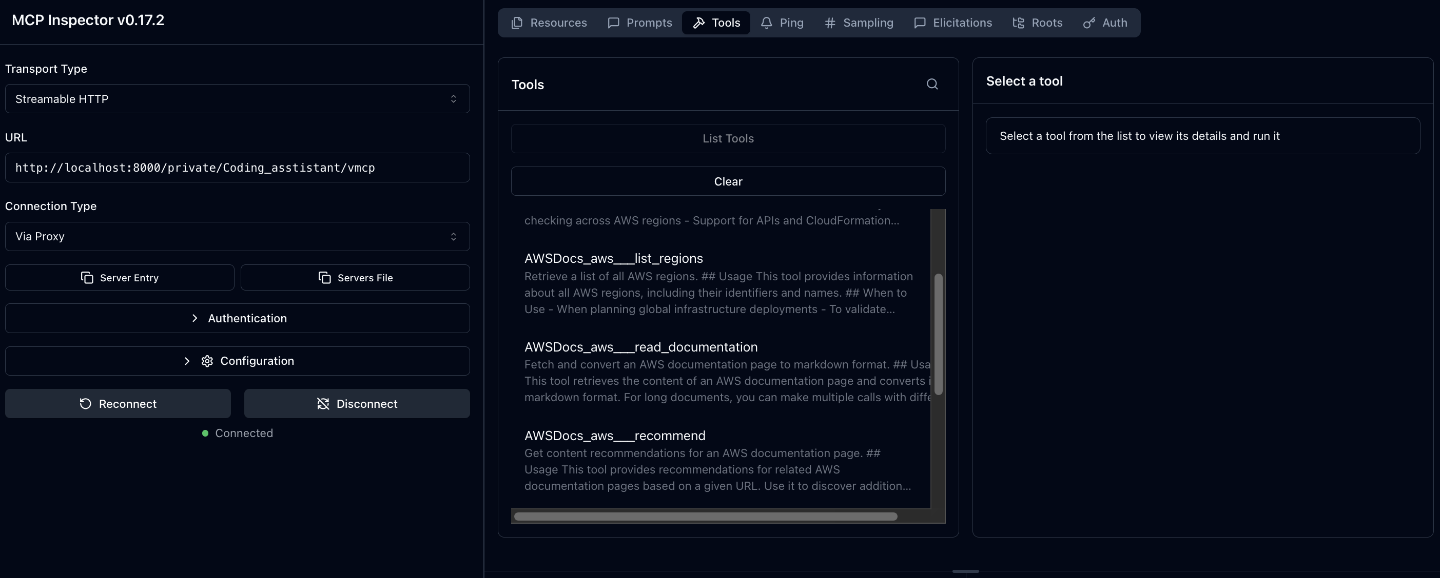 Using vMCP with MCP Inspector
