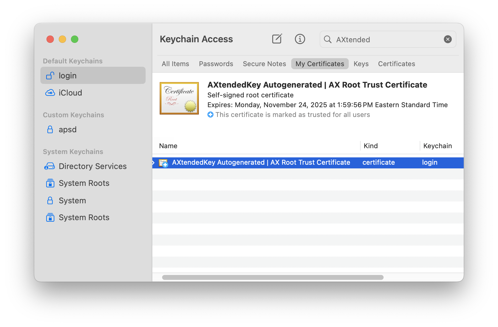 keychain-certificate