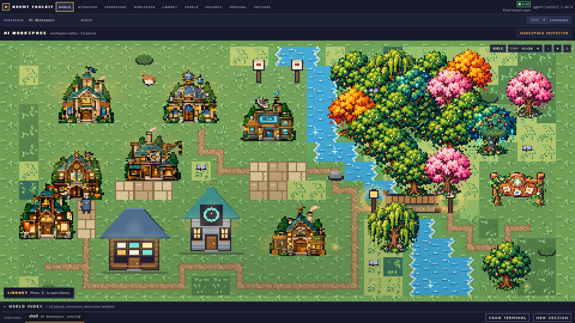 Agent Toolkit Desktop workspace valley, captured from the running app