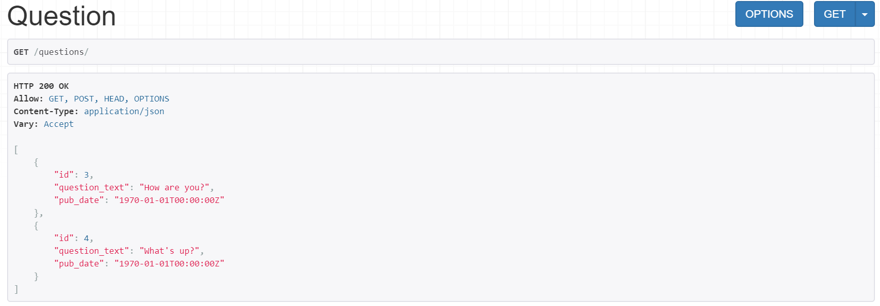 Image of the just created Question objects