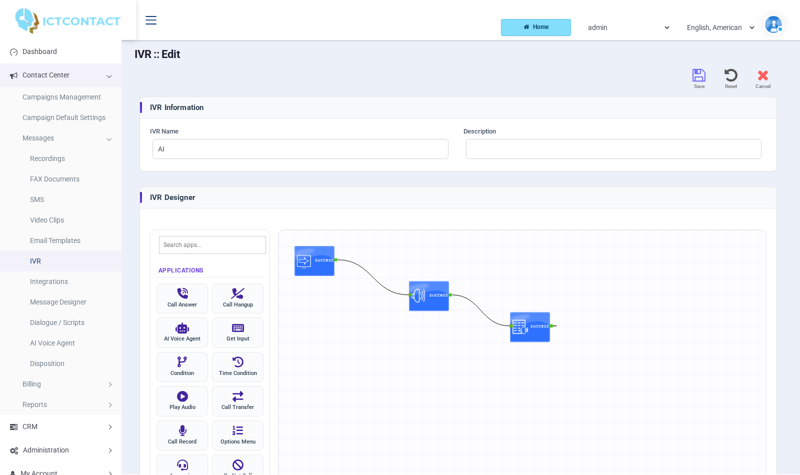 AI Voice Agent node in the IVR designer