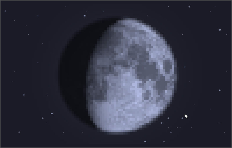 the Moon alone among the stars, dragged round by the pointer until it is nearly dark, then let go, rolling back to a waxing gibbous