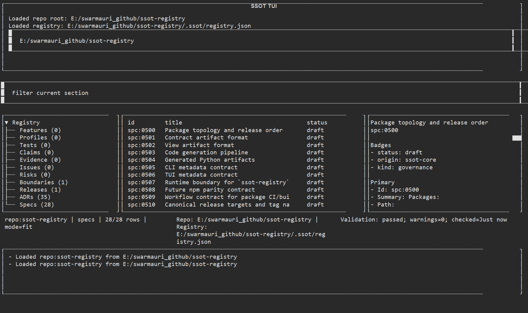 SSOT TUI spec browser