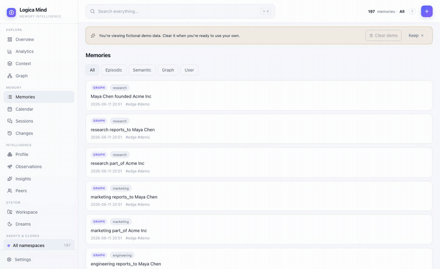 Adding a memory live — extracted, checked against memory, stored and indexed
