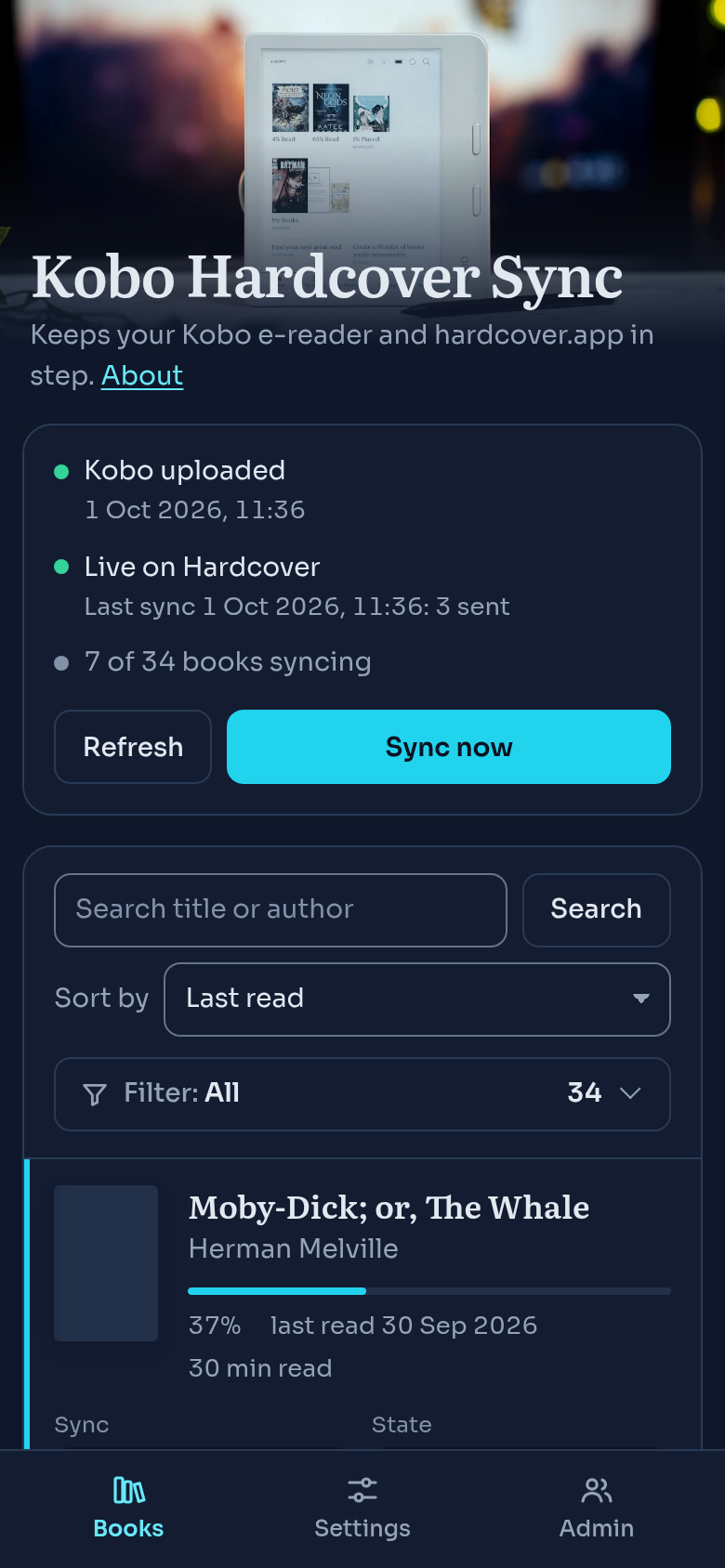The same page on a phone, at night