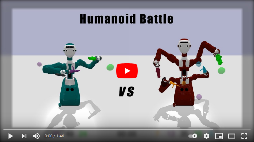 Video: 2 vs. 4 Arms: Humanoid Battle controlled by Neural Networks