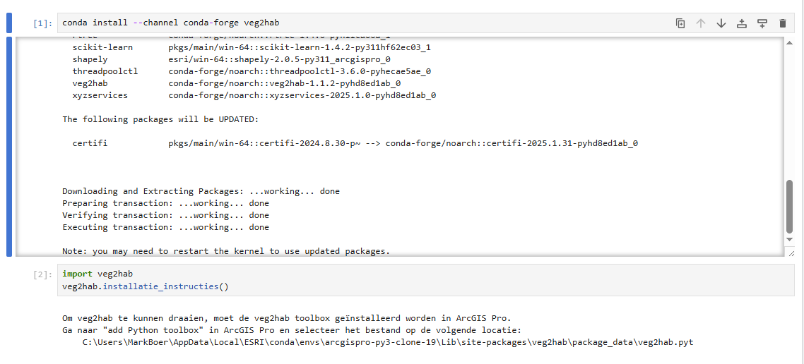 prompts in notebook to install veg2hab