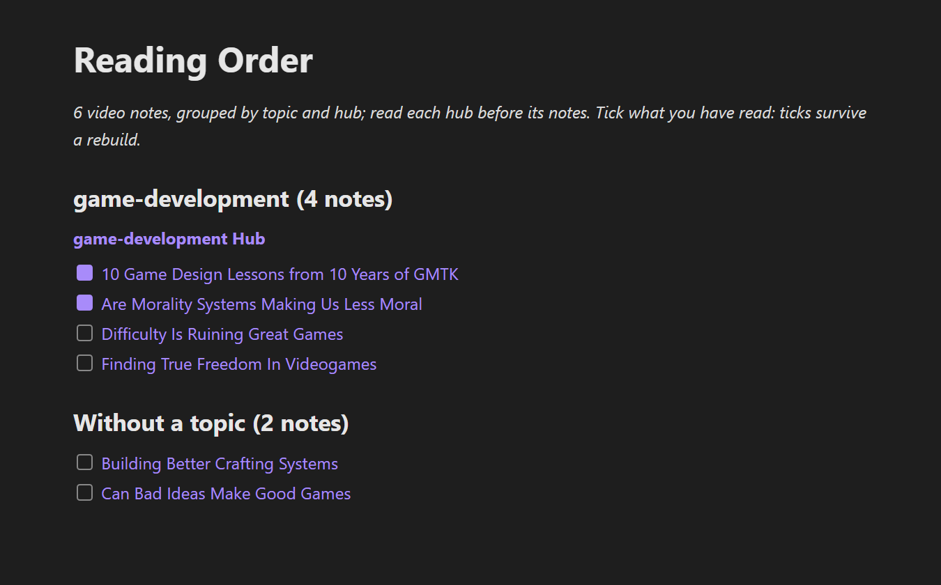 The reading order note