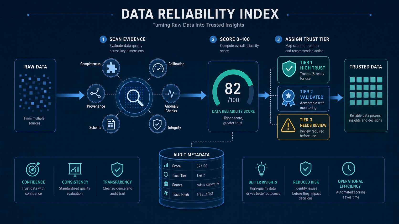 Data Reliability Index core features infographic