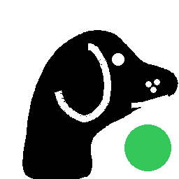 PRonto logo: a dog in profile with a green dot