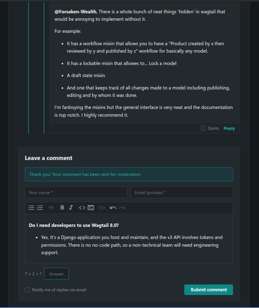 Wagtail Comments Form Preview