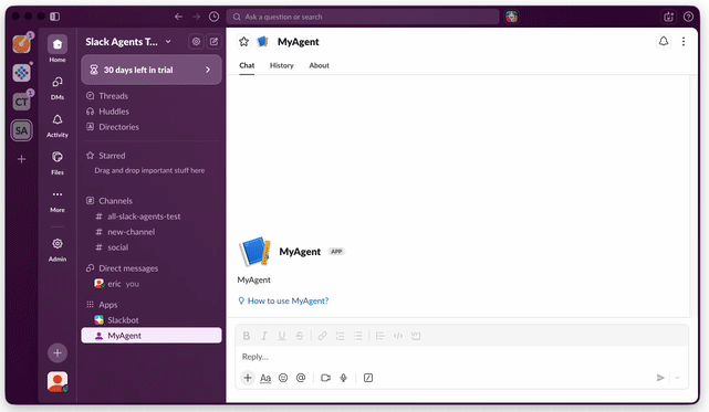 Agent streaming a response in Slack
