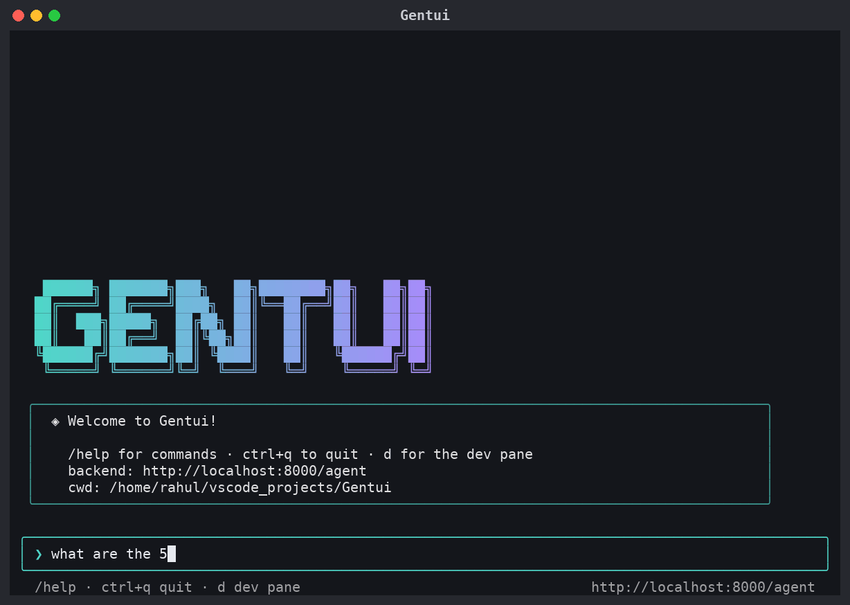 Gentui demo: ask, review the proposed command, approve, see the output, chart it