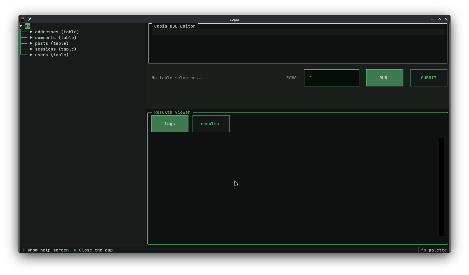Copia TUI preview