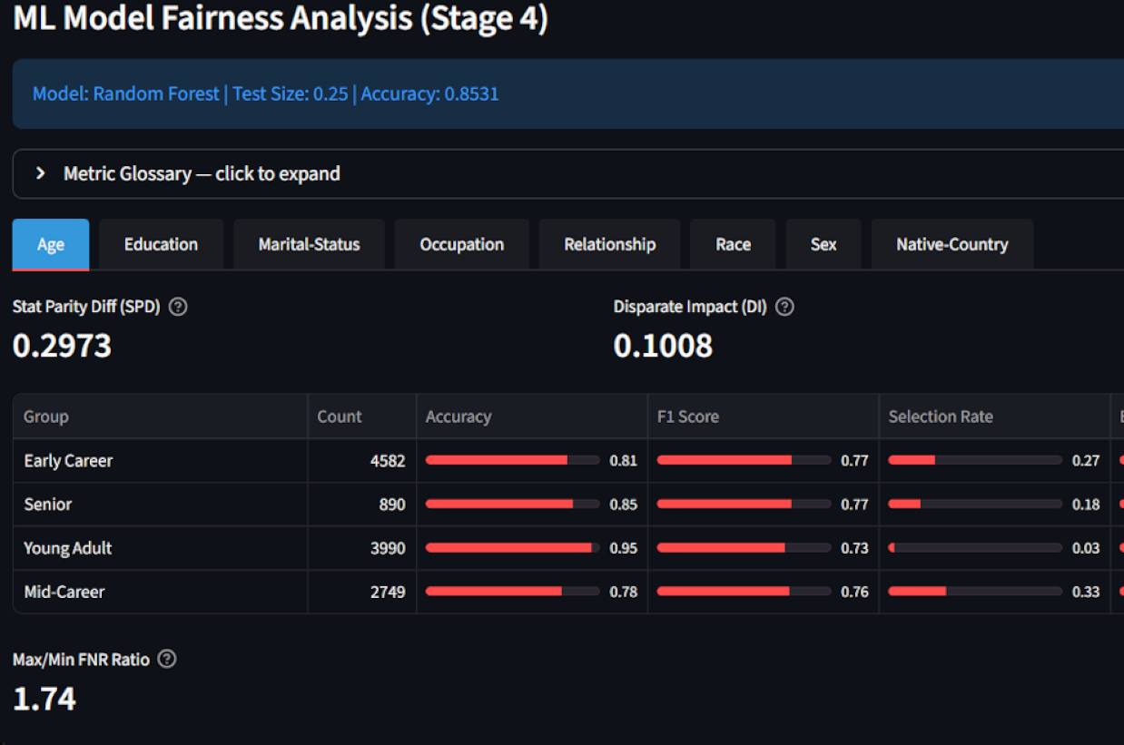 Proxy model fairness results